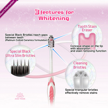 Зубная щётка отбеливающая Dentalpro Black Whitening с платиновой коллоидной керамикой, средней жесткости