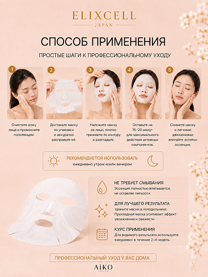 Профессиональные восстанавливающие маски для лица ELIXCELL Revita Face Mask, 10 шт.