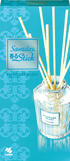 Натуральный аромадиффузор для дома KOBAYASHI Sawaday Stick Parfum Blue, со свежим морским ароматом и древесно-мускусными нотками, стеклянный флакон 70 мл, 8 палочек.