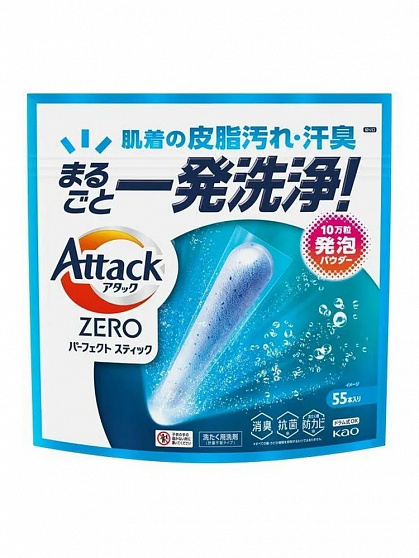 Стиральный порошок в стиках KAO Attack Zero Perfect Stick с антибактериальным эффектом, аромат свежей зелени, 55 шт.