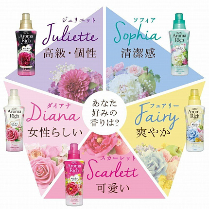 Кондиционер для белья LION Aroma Rich Diana, c ароматом малины, английской розы и магнолии, бутылка с колпачком-дозатором, 520мл