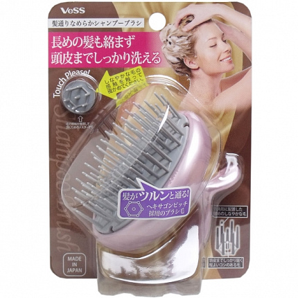 Массажная щетка для мытья головы VeSS Hairdressing Smooth Shampoo Brush, нежно розовая.