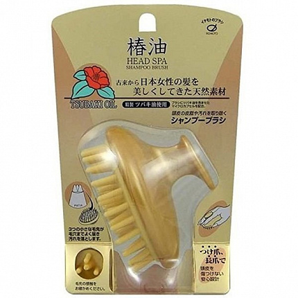 Щетка массажная очищающая IKEMOTO Head Spa Tsubaki Oil Shampoo Brush, с маслом камелии 