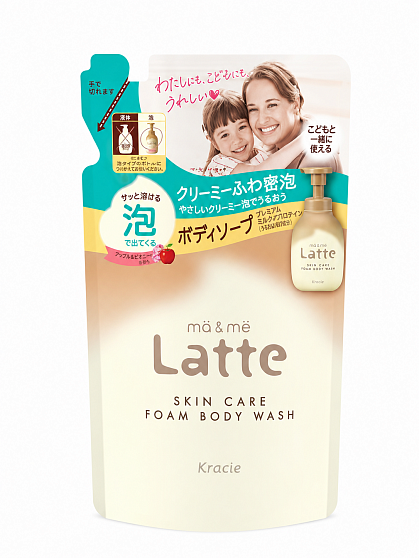 Жидкое мыло-пенка для тела KRACIE Ma & Me Latte Foam Body Soap на основе аминокислот с ароматом яблока и пиона, мягкая сменная упаковка, 420 мл