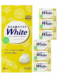 Кусковое крем-мыло KAO White Refresh Citrus, со скваланом, с освежающим ароматом цитрусовых, 6 X 85г.