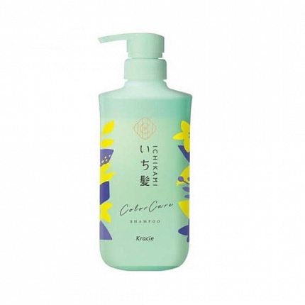 Восстанавливающий шампунь для ухода за окрашенными волосами KRACIE Ichikami Color Care & Base Shampoo, с ароматом цветущей горной вишни и цветков лимона, помпа 480мл