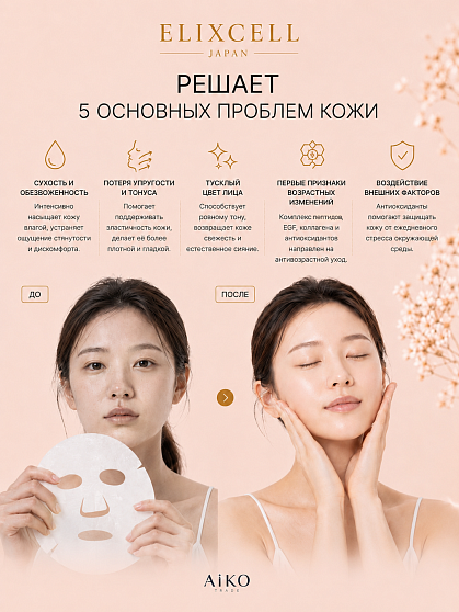Профессиональные восстанавливающие маски для лица ELIXCELL Revita Face Mask, 10 шт.