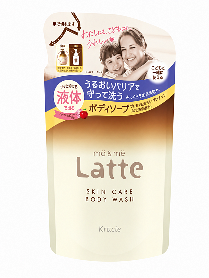 Жидкое мыло для тела KRACIE Ma & Me Latte Body Soap с аминокислотами, аромат яблока и пиона, запасной мягкий блок, 360 мл