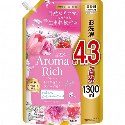Кондиционер для белья LION Aroma Rich Layla с фруктово-цветочным ароматом, 1300 мл