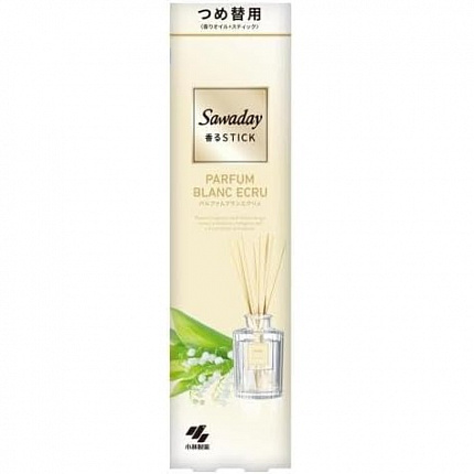 Ароматический диффузор для дома с палочками "Нежные цветы" KOBAYASHI PARFUM BLANC ECRU (без рифлёного флакона) наполнитель и палочки, 70 мл