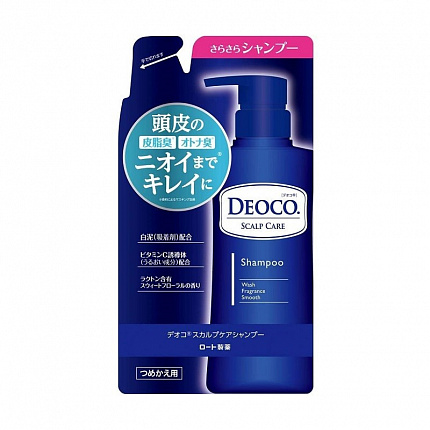 Шампунь с уходом за кожей головы против неприятного запаха ROHTO Deoco Scalp Care Shampoo, сладкий цветочный аромат, сменная упаковка, 370 мл