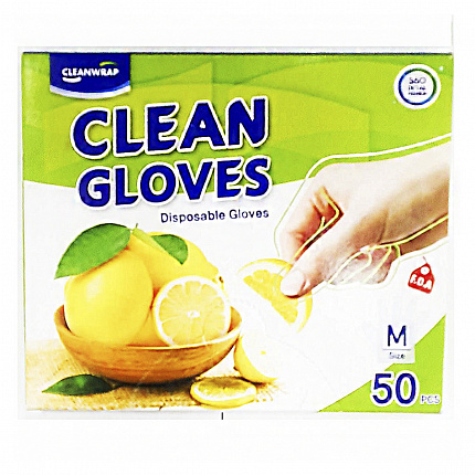 Перчатки одноразовые полиэтиленовые Clean Wrap, тонкие, размер М, 22,5 см * 28 см, 50 шт.