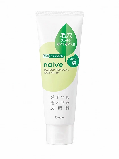 Пенка для умывания и снятия макияжа KRACIE Naive Makeup Removal Cleansing Foam Pore Clearing с экстрактом зеленого чая, 180 г 