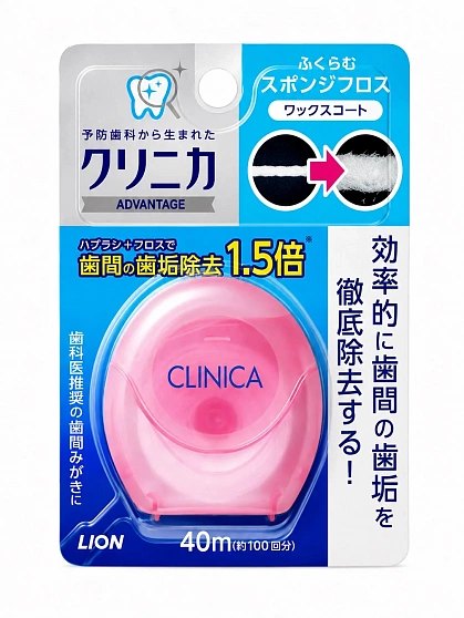 Зубная нить LION Clinica разбухающая с ксилитом, вощеная, 40 м (розовый контейнер)