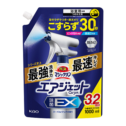 Антибактериальная чистящая экспресс-пенка для ванной KAO Bath Magiclean Air Jet Sterilization EX Herbal Clear, с функцией длительного распыления, аромат трав, 1000 мл