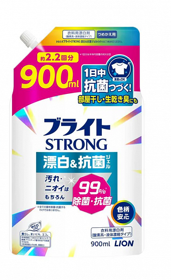 Кислородный гель-отбеливатель для стойких загрязнений LION Bright Strong, с антибактериальным эффектом, м/у с крышкой, 900 мл