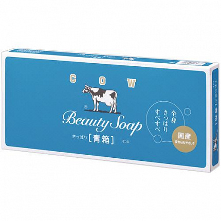 Молочное освежающее туалетное мыло с прохладным ароматом жасмина COW Beauty Soap, синяя упаковка, 85 гр * 6 шт.