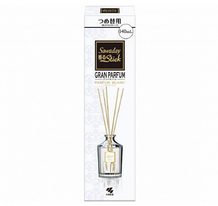 Ароматический диффузор для дома с палочками KOBAYASHI GRAN Parfum Blanc, с шикарным шипровым ароматом (без рифлёного флакона) 2 наполнителя + палочки, 140 мл