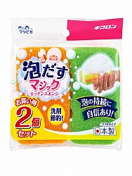 Губки для мытья посуды KIKULON Awasasu Sponge Scouter Non Scratch мягкие, с обильной пеной, 2 шт.