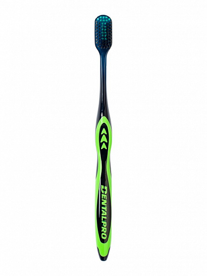 Зубная щётка Dentalpro DR23 Black-Dia Super-fine Hair Standard с платиновой коллоидной керамикой, многоуровневая с ультратонкой щетиной алмазной формы, жесткая, корпус черный, зеленый