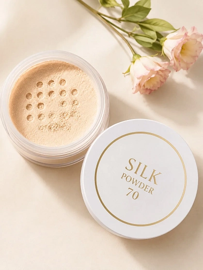 Шелковая минеральная рассыпчатая пудра SILK POWDER с 70% натурального шелка, 9 г