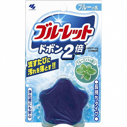 Таблетка для бачка унитаза с эффектом окрашивания воды Kobayashi Bluelet Dobon W, с ароматом мяты, 120 гр
