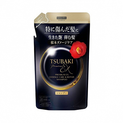 Интенсивный восстанавливающий шампунь для волос Shiseido Tsubaki Premium EX, с маслом камелии, аромат камелии и роз, сменная упаковка, 300 мл300мл.