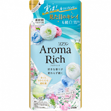 Кондиционер для белья LION  Aroma Rich Sarah (формула сохранения неизменного аромата и красоты тканей Сара) 380 мл, мягкая упаковка