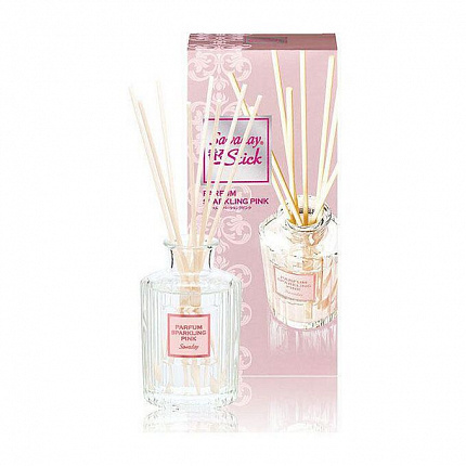 Натуральный аромадиффузор для дома KOBAYASHI Sawaday Stick Parfum Sparkling Pink, с чарующим цветочно-фруктовым ароматом, стеклянный флакон 70 мл, 8 палочек