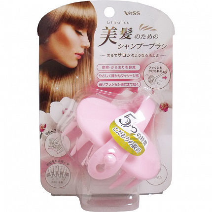 Силиконовая щетка-массажер для мытья головы VeSS Bihatsu Shampoo Brush, розовая, 1шт