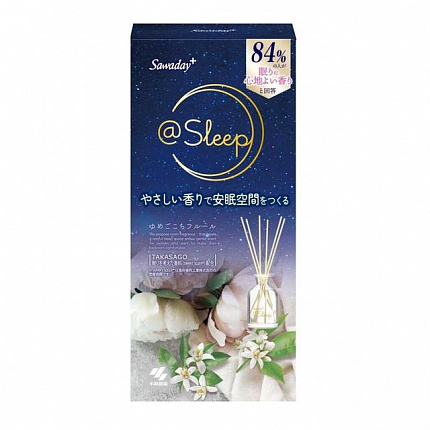 Ароматический диффузор для дома с палочками Kobayashi DREAMY FLEUR SLEEP, аромат белых цветов (стеклянный флакон + наполнитель + палочки), 70 мл