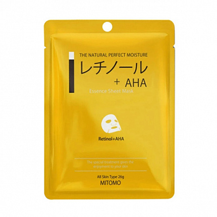 Тканевая маска для лица MITOMO Retinol + AHA Mask с ретинолом и АНА-кислотами, 1шт.