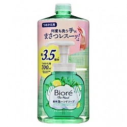 KAO Biore The Hand Botanical Herb Жидкое мыло-пенка для рук, с антибактериальным эффектом и ароматом луговых трав, запасной блок 700мл