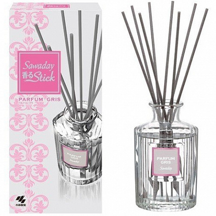 Натуральный аромадиффузор для дома Sawaday Stick Parfum Gris KOBAYASHI с фруктово-цветочным ароматом и нотками бергамота и мандарина, стеклянный флакон 70мл, 8 палочек