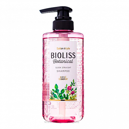 Разглаживающий и выпрямляющий шампунь для волос KOSE Bioliss Botanical Sleek Straight с фруктово-цветочным ароматом, 480 мл