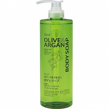 Жидкое мыло для тела KUMANO YUSHI Deve Olive&Argan Body Soap увлажняющее, с аргановым и оливковым маслом, 800мл