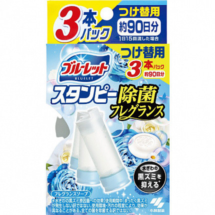 Дезодорирующий очиститель-цветок для туалетов KOBAYASHI Bluelet Stampy Soap, с ароматом мыла и свежести, запасной блок, 28 гр*3 шт.