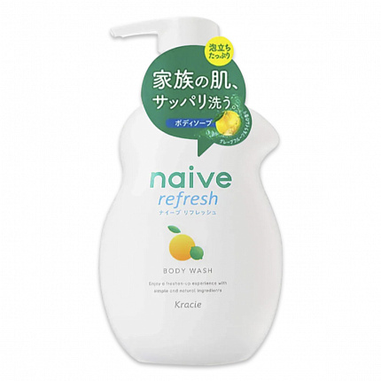 Освежающее жидкое мыло для тела KRACIE Naive Refresh Body Soap с ароматом грейпфрута и лайма, 530 мл