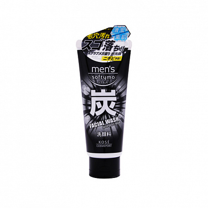 Мужская пенка-скраб с древесным углем KOSE Mens Softymo Facial Wash Charcoal с цитрусово-мятным ароматом, 130 г