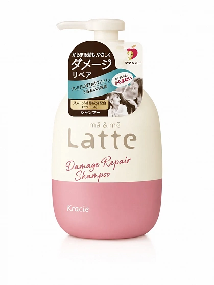 Бессульфатный восстанавливающий шампунь KRACIE Ma&Me Latte Damage Repair с молочными протеинами, аромат яблока и цветков апельсина, 490 мл