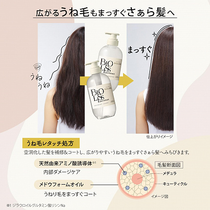Выпрямляющий кондиционер KOSE Bioliss Pure Retouch для ухода за вьющимися, пушащимися волосами, 480 мл