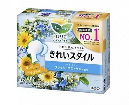 Ежедневные гигиенические прокладки KAO Laurier Beautiful Style Fresh Floral, с ароматом свежесобранных цветов, длина: 14 см, 72 шт.