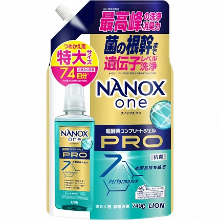 Жидкое средство для стирки LION Top Nanox One PRO максимально отстирывающее, дезодорирующее + сохранение цвета + защита от повреждений, суперконцентрат, 740 г