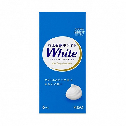 Натуральное увлажняющее туалетное мыло со скваланом KAO White, нежный аромат цветочного мыла, 85 г х 6 шт.