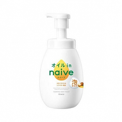 Увлажняющее жидкое мыло-пенка для тела KRACIE Naive Foam Body Soap Oil In с маслом ши и жожоба, со сладким цветочным ароматом, 600 мл