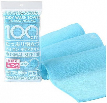 Массажная мочалка для тела YOKOZUNA Shower Body Towel Normal Blue, средней жесткости, голубая. Размер 28Х100см.