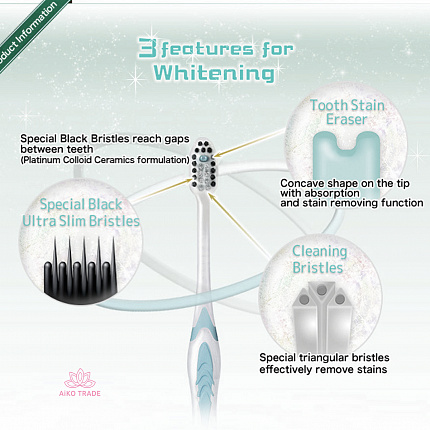 Зубная щётка отбеливающая Dentalpro Black Whitening с платиновой коллоидной керамикой, средней жесткости
