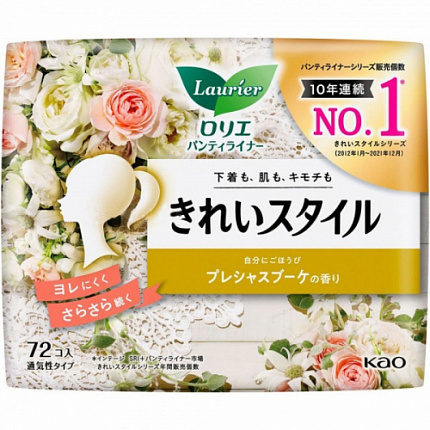 Ежедневные гигиенические прокладки KAO Laurier Beautiful Style Precious Bouquet, с ароматом фруктов и цветов, длина 14 см, в упаковке 72 шт.